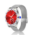 Gold or silver ladies smart watch with 1.28-inch screen showing health monitoring and call interface.