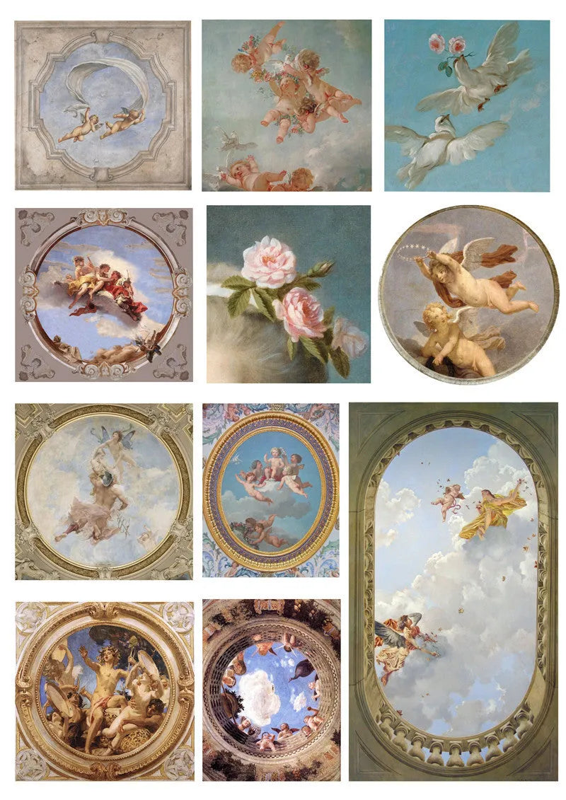 European angel mural character sticker sheets in photo colour, sizes 4-9cm