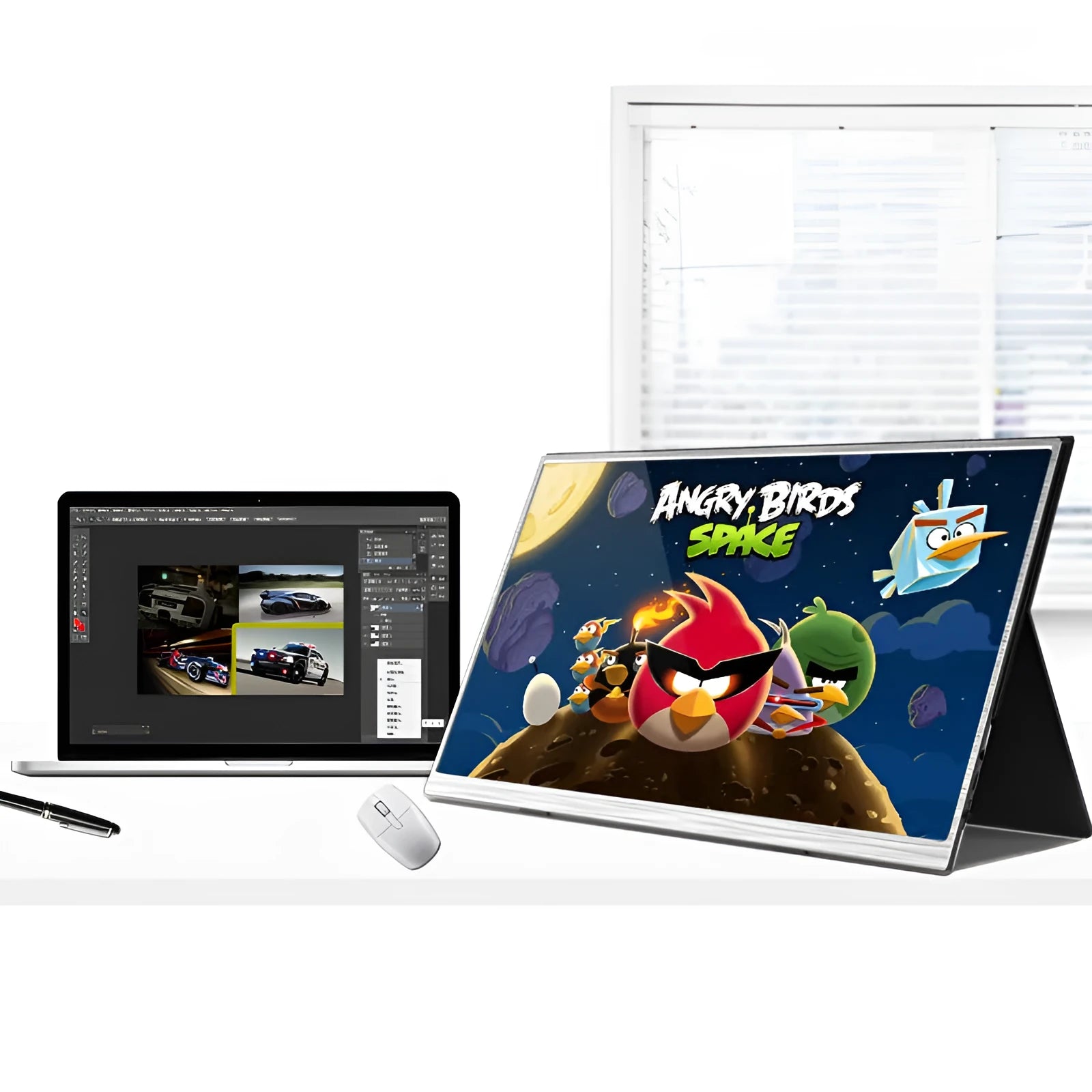 Zeuslap 15-inch portable USB-C monitor with HDMI cable on a desk