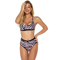 High waist split swimsuit printed bikini in polyester, sleeveless two-piece design, sizes S M L XL