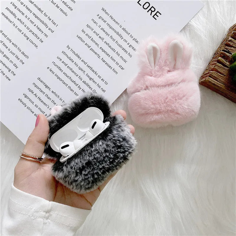 Pink rabbit ears silicone protective case for Apple AirPods wireless earbuds