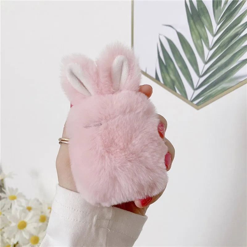 Pink rabbit ears silicone protective case for Apple AirPods wireless earbuds