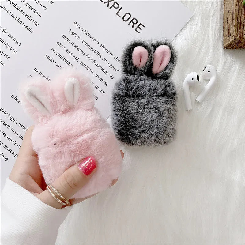 Pink rabbit ears silicone protective case for Apple AirPods wireless earbuds