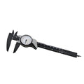 Black plastic Vernier caliper showing 0-150mm measurement scale with 0.1mm resolution markings
