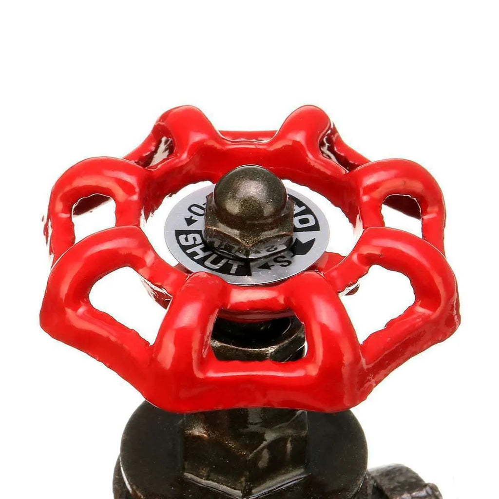 Red and grey steampunk industrial light switch valve with 3/4 thread and copper wire details.