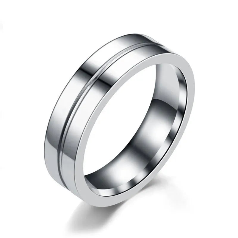 Simple Car Line stainless steel couple ring with geometric design in gold colour