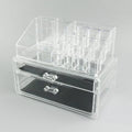 Clear foldable acrylic makeup storage organiser box with transparent sides showing 18-litre capacity.