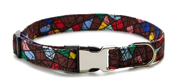 Ethnic style colourful semi-metal buckle pet dog collar in Indian design with polyester webbing and cotton cloth