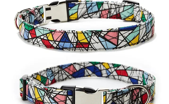 Ethnic style colourful semi-metal buckle pet dog collar in Indian design with polyester webbing and cotton cloth