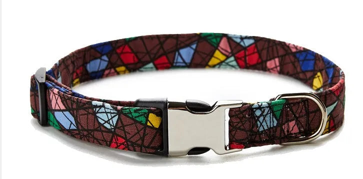 Ethnic style colourful semi-metal buckle pet dog collar in Indian design with polyester webbing and cotton cloth