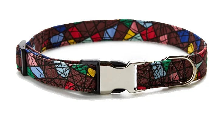 Ethnic style colourful semi-metal buckle pet dog collar in Indian design with polyester webbing and cotton cloth
