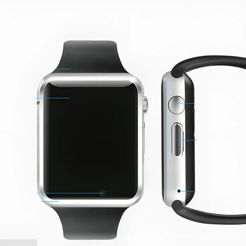 A1 Smart Watch for Android in various colours, showing screen, GSM SIM slot, and camera.