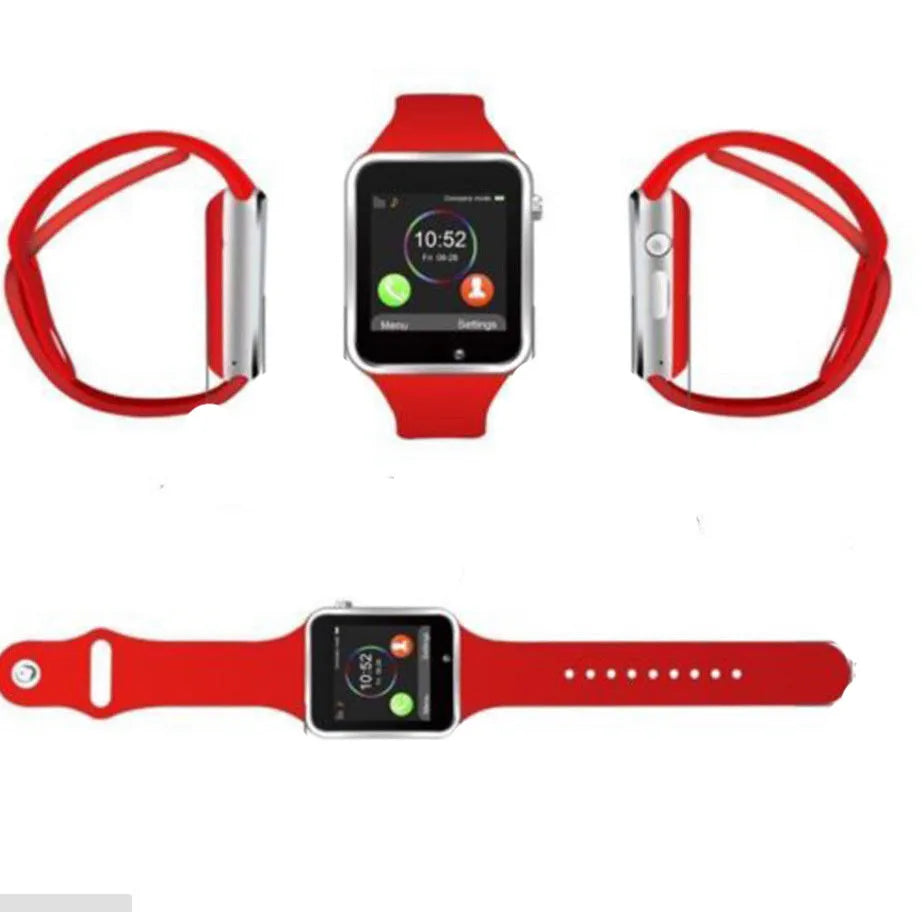 A1 Smart Watch for Android in various colours, showing screen, GSM SIM slot, and camera.