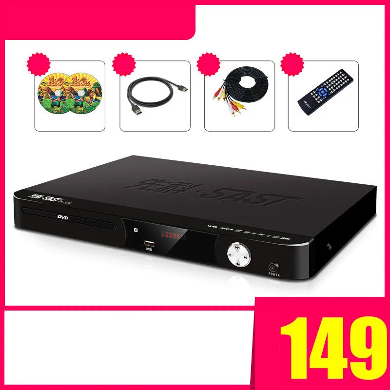 SAST SA208 DVD player in multiple colour options with USB port and tray loading mechanism