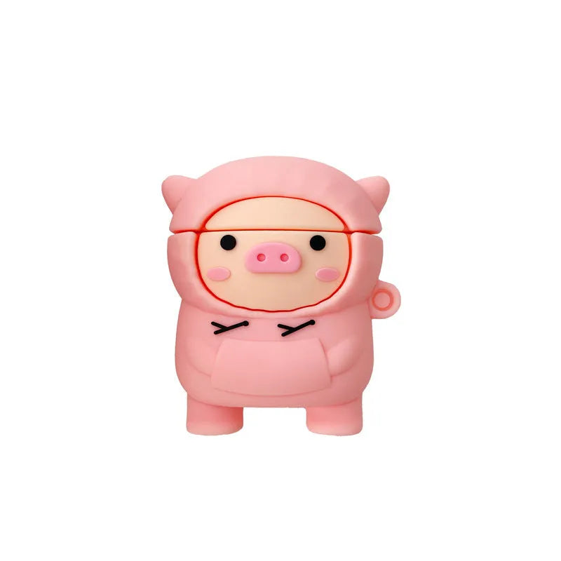 Pink silicone AirPods case cover with cartoon pig design for AirPods 1 2 Pro3