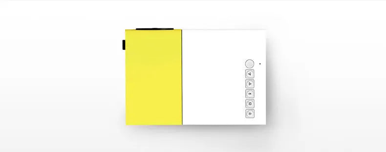 Compact black HD 1080P mini digital projector with UK power plug on white background