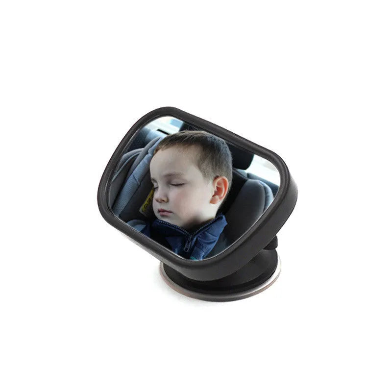 Black in-car baby rear view mirror with suction cup and clip, 8.0x5.5cm acrylic curved surface