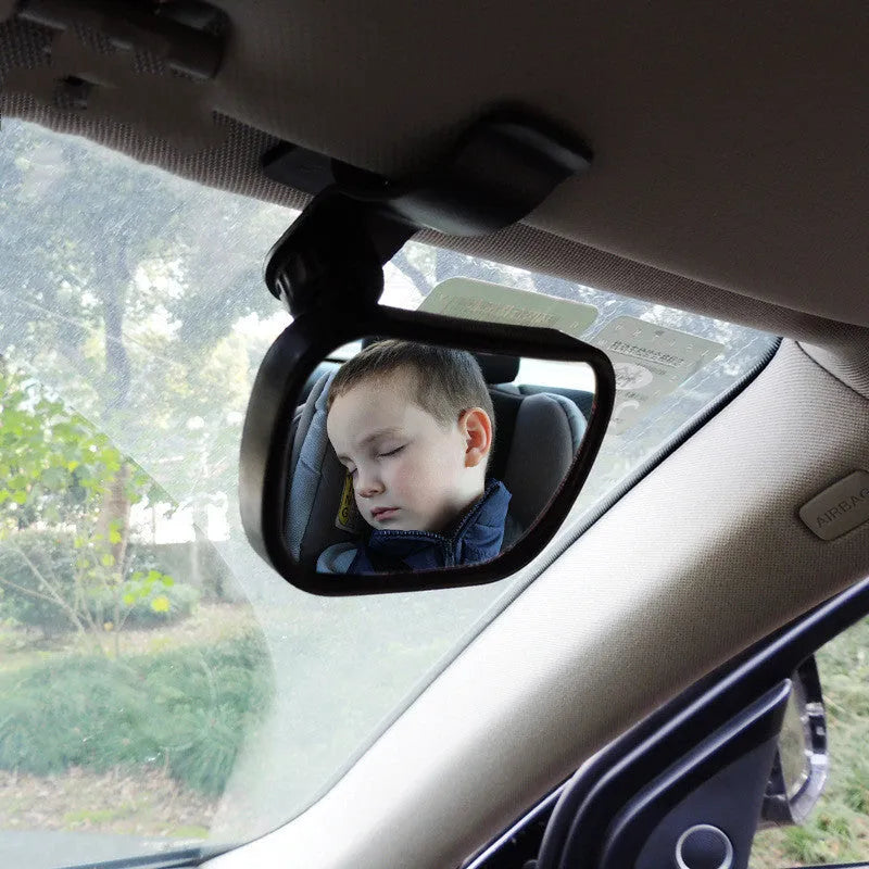 Black in-car baby rear view mirror with suction cup and clip, 8.0x5.5cm acrylic curved surface