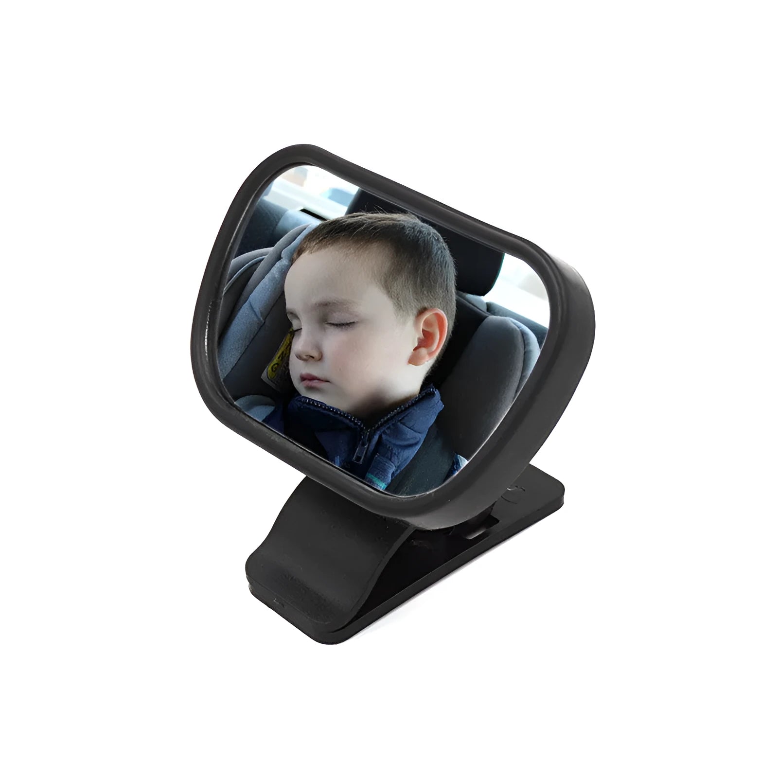 Black in-car baby rear view mirror with suction cup and clip, 8.0x5.5cm acrylic curved surface