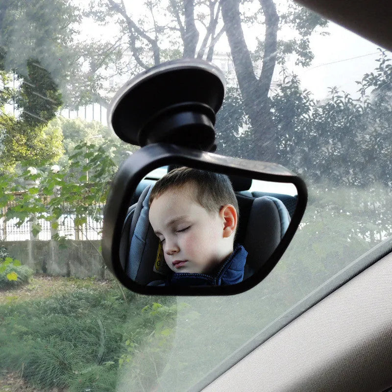 Black in-car baby rear view mirror with suction cup and clip, 8.0x5.5cm acrylic curved surface