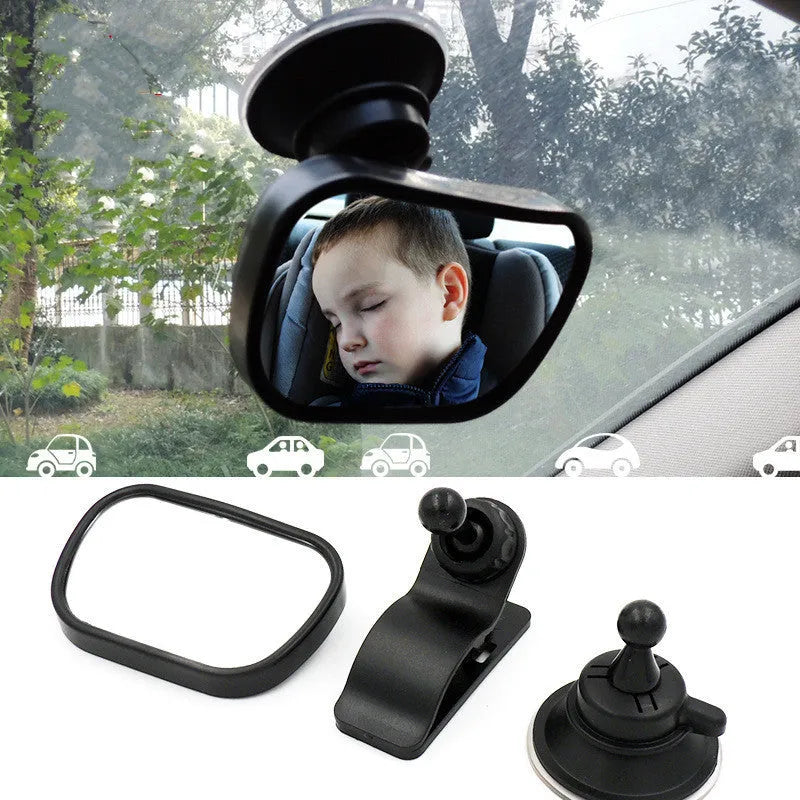 Black in-car baby rear view mirror with suction cup and clip, 8.0x5.5cm acrylic curved surface