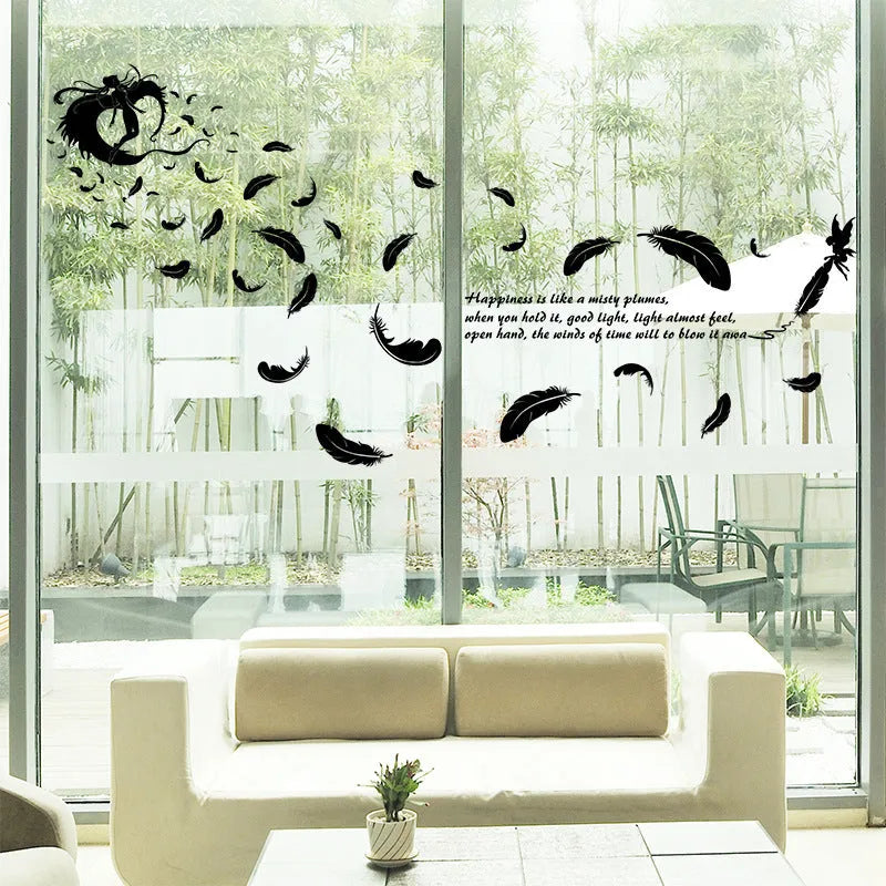 Black feather angel three generations removable wall sticker measuring 50 by 70 cm