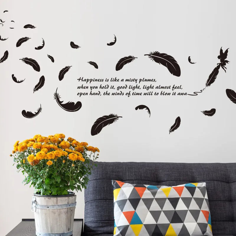 Black feather angel three generations removable wall sticker measuring 50 by 70 cm