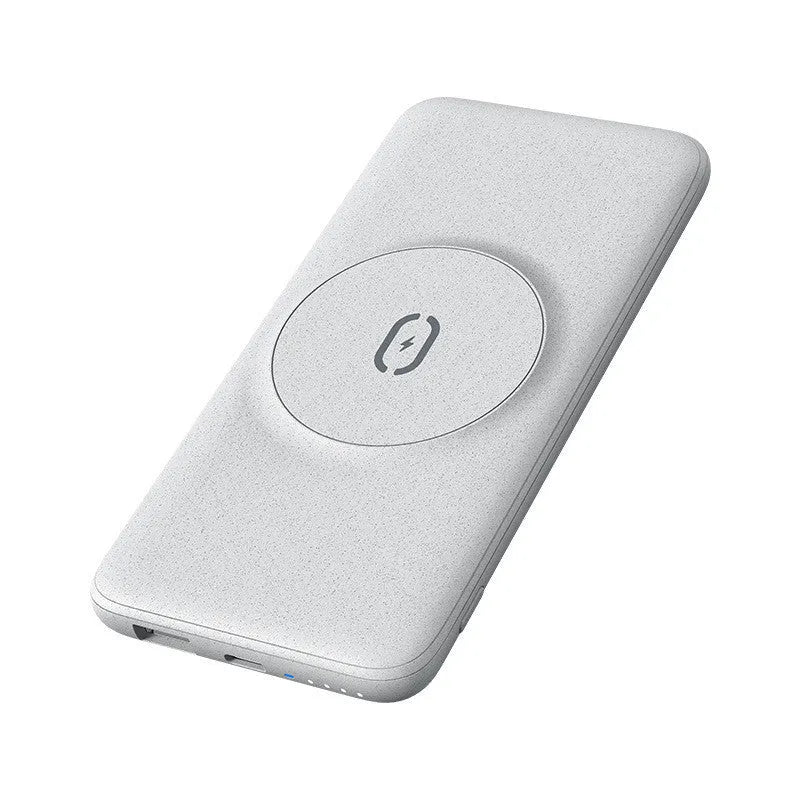 Maiduo mint green MagSafe magnetic wireless power bank with back clip, shown next to an iPhone.