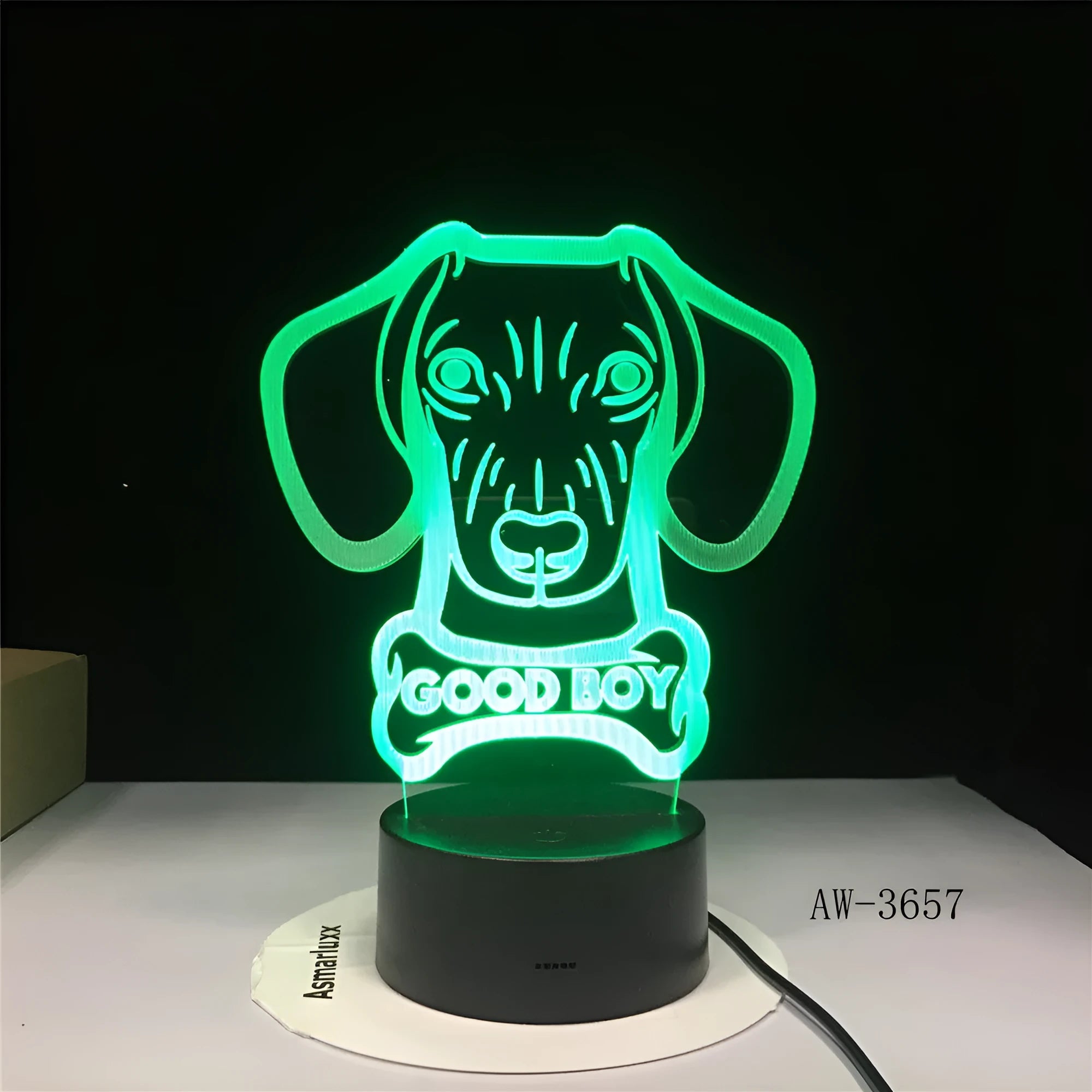Colourful gradient light shining from a remote control LED table lamp with an acrylic shade on a black base.