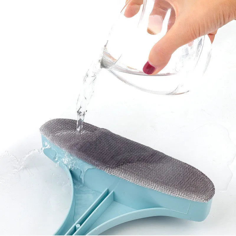 Extendable window cleaning brush with dual-sided scrubber head and crevice tool for screens and glass