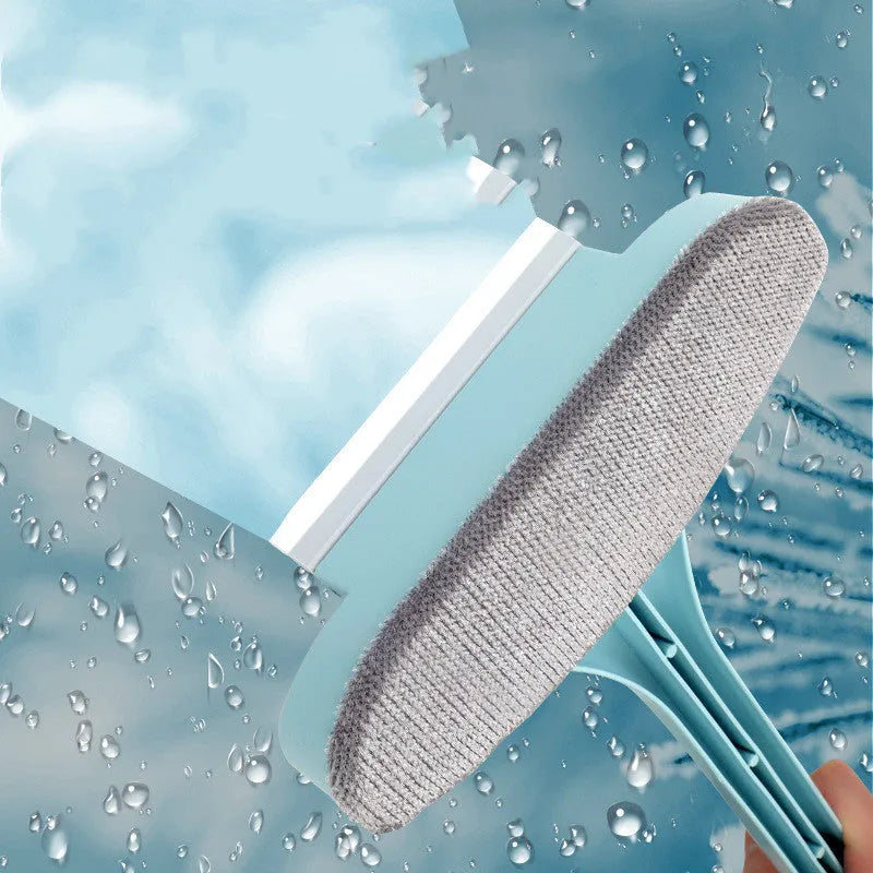 Extendable window cleaning brush with dual-sided scrubber head and crevice tool for screens and glass