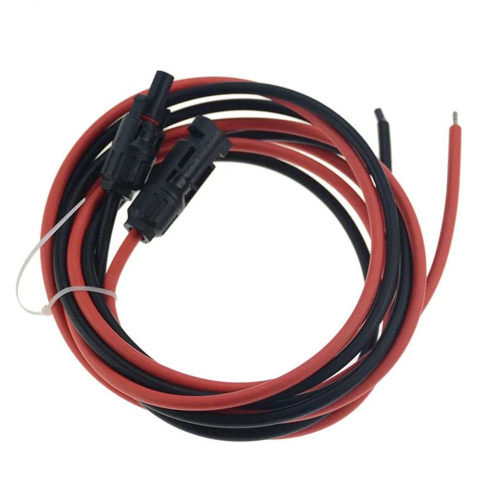 MC4 connector solar extension cable in black and red, showing different length options on a coil.