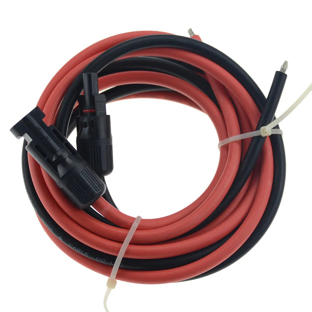 MC4 connector solar extension cable in black and red, showing different length options on a coil.