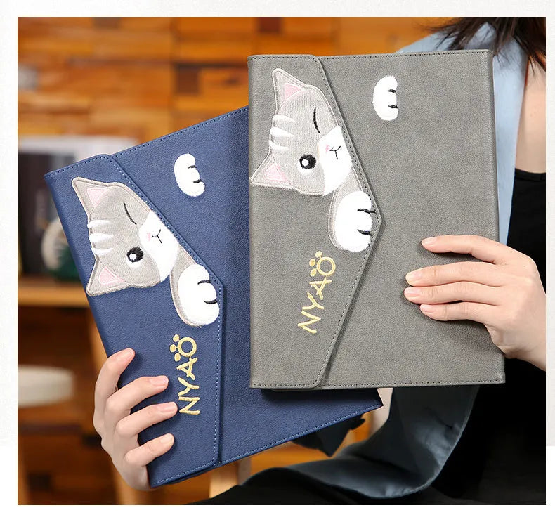 iPad Pro 11 PU protective cover in dark blue with cartoon design and suction closure
