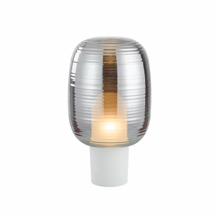 Modern glass table lamp with push button switch in cognac colour, Nordic style design