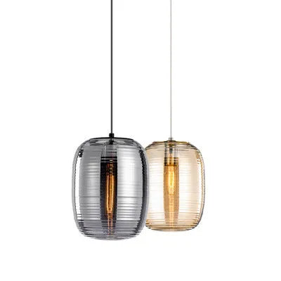 Modern glass table lamp with push button switch in cognac colour, Nordic style design