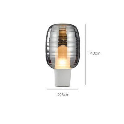Modern glass table lamp with push button switch in cognac colour, Nordic style design