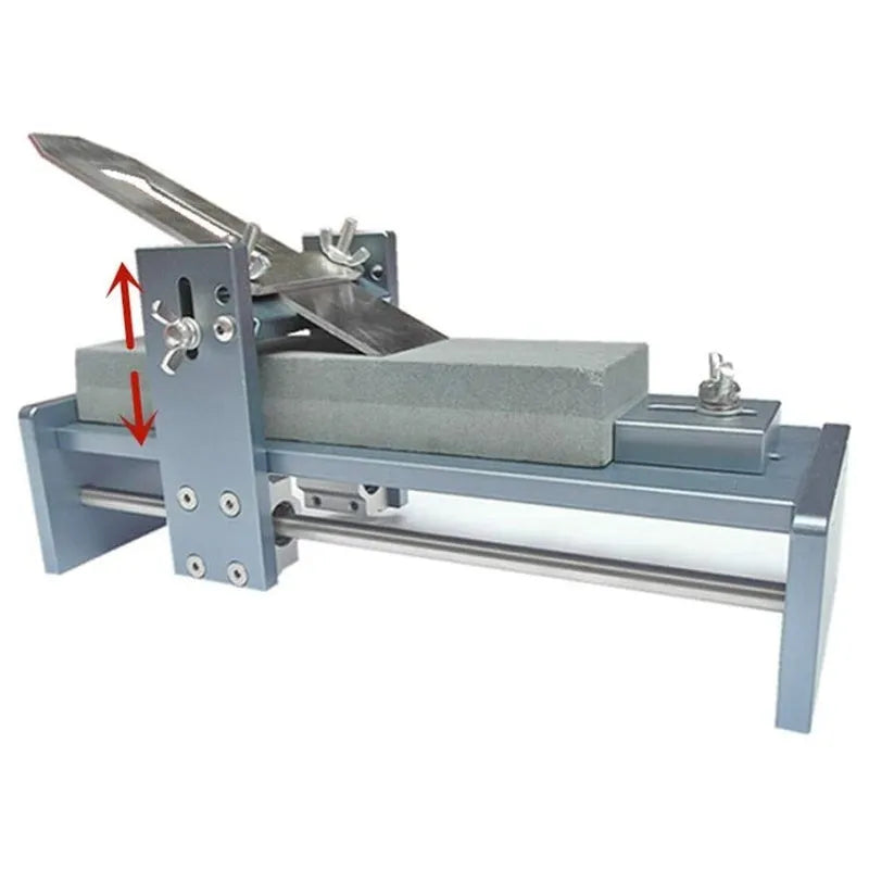 Fixed angle sharpening tool for woodworking chisels and planers made from aluminium alloy and stainless steel.