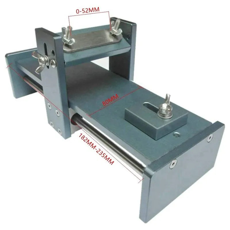 Fixed angle sharpening tool for woodworking chisels and planers made from aluminium alloy and stainless steel.