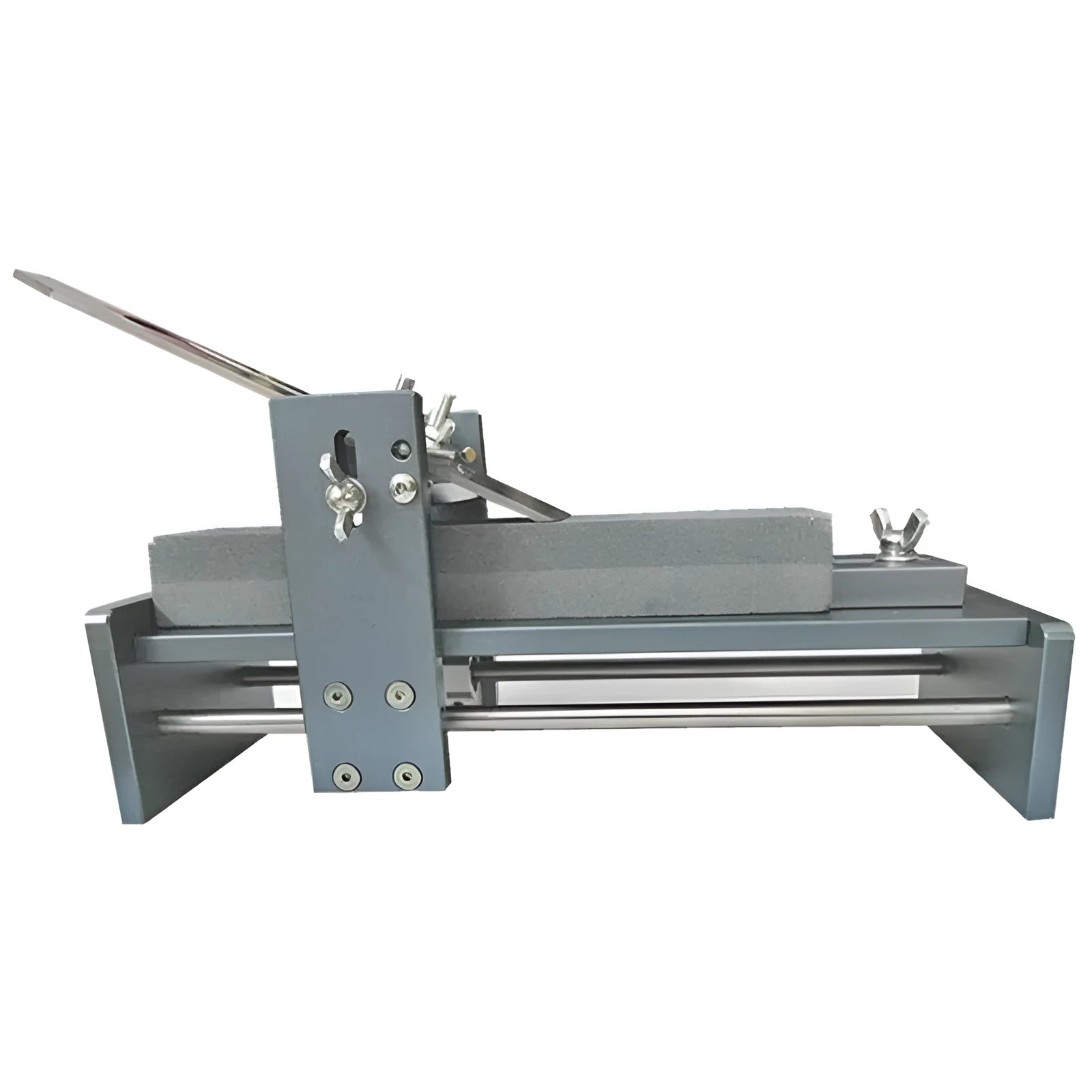 Fixed angle sharpening tool for woodworking chisels and planers made from aluminium alloy and stainless steel.