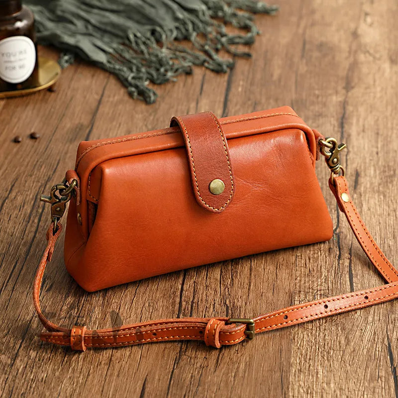 Leather pillow shape purse in yellow with cover opening compact 22x12x6cm size