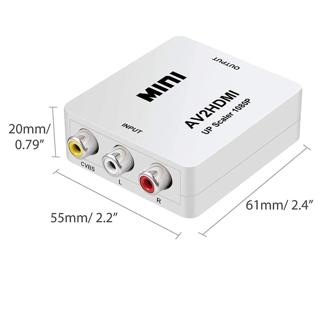 Black and white mini AV to HDMI converter with 0.5m cable for 1080p video conversion