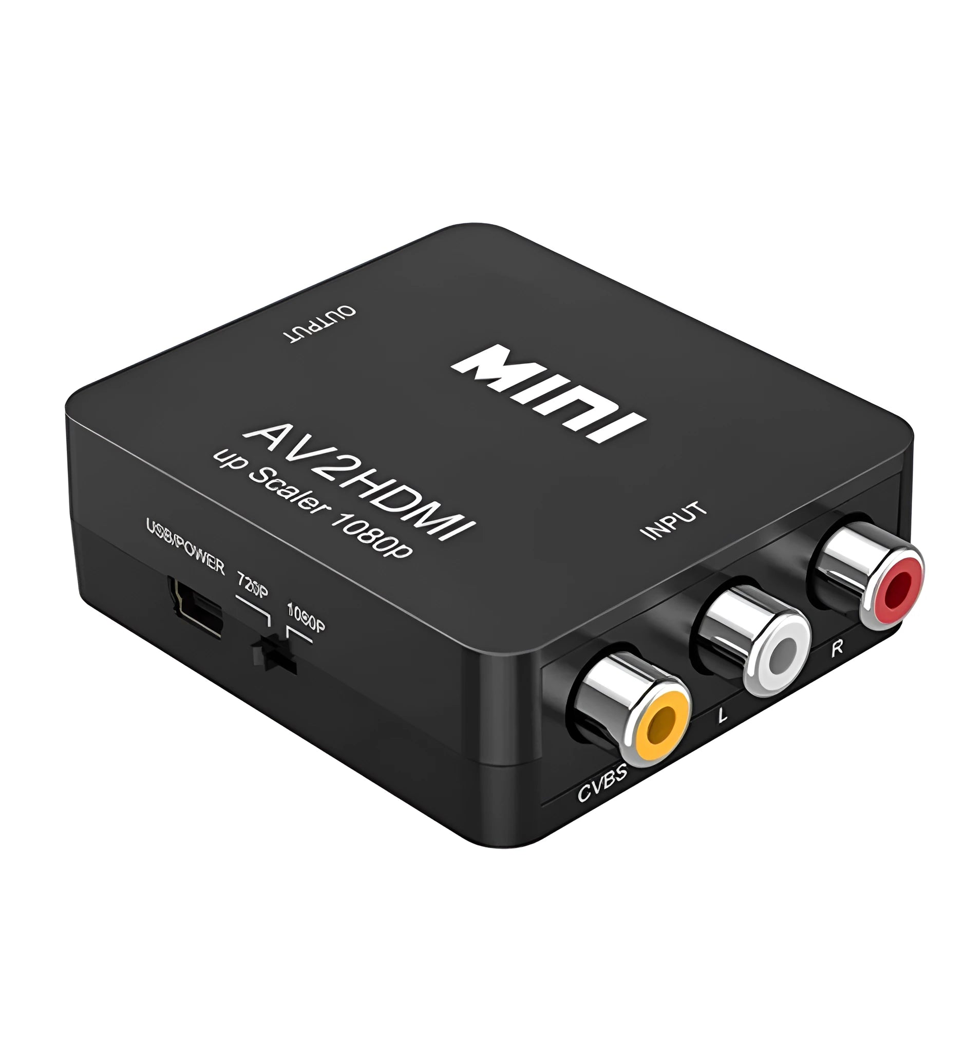 Black and white mini AV to HDMI converter with 0.5m cable for 1080p video conversion
