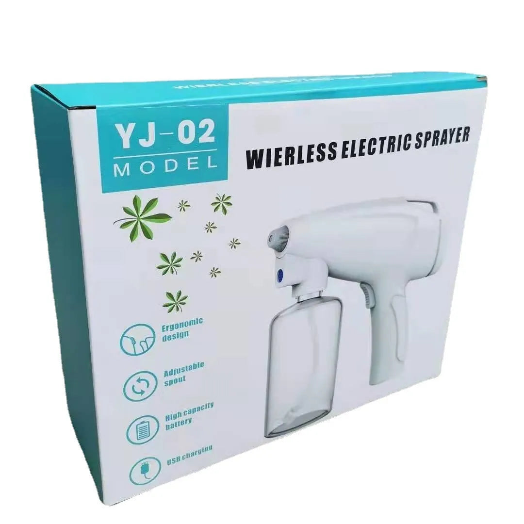 White handheld cordless electric disinfectant sprayer with USB-C charging port