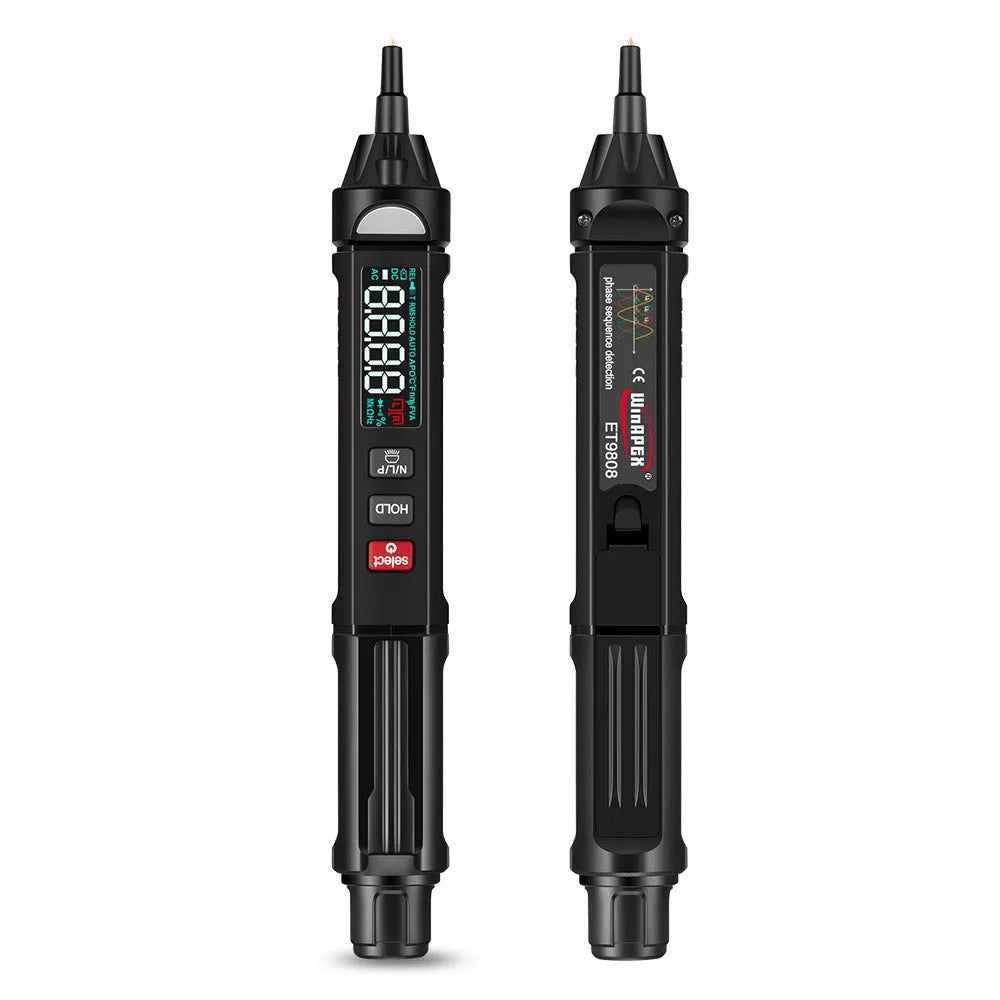 ET8906 or ET8908 auto-ranging digital multimeter with test leads for electrical diagnostics.