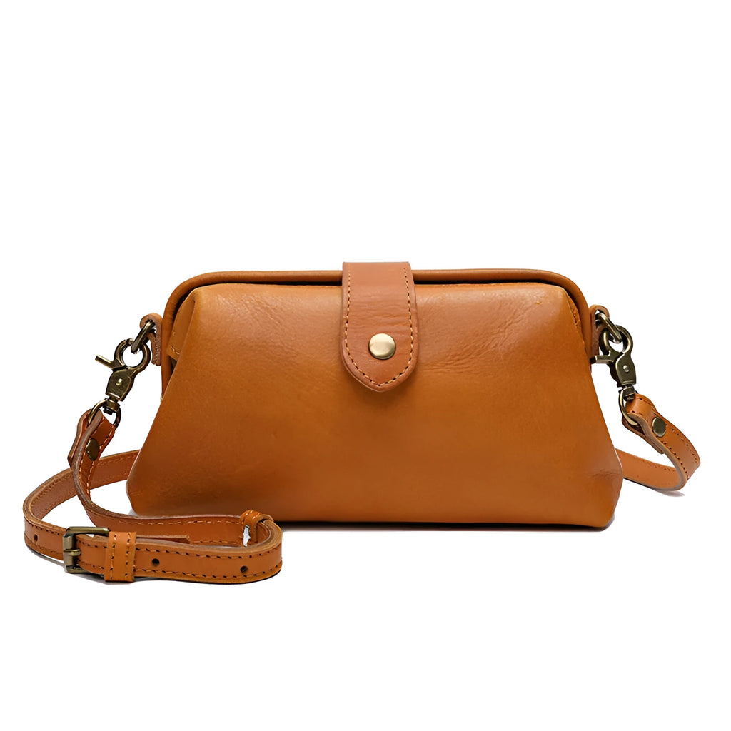 Leather pillow shape purse in yellow with cover opening compact 22x12x6cm size