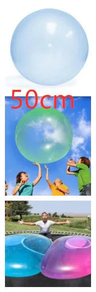 Inflatable TPR bouncy ball in pink, yellow, green, and blue colours with size options from 40 cm to 120 cm diameter