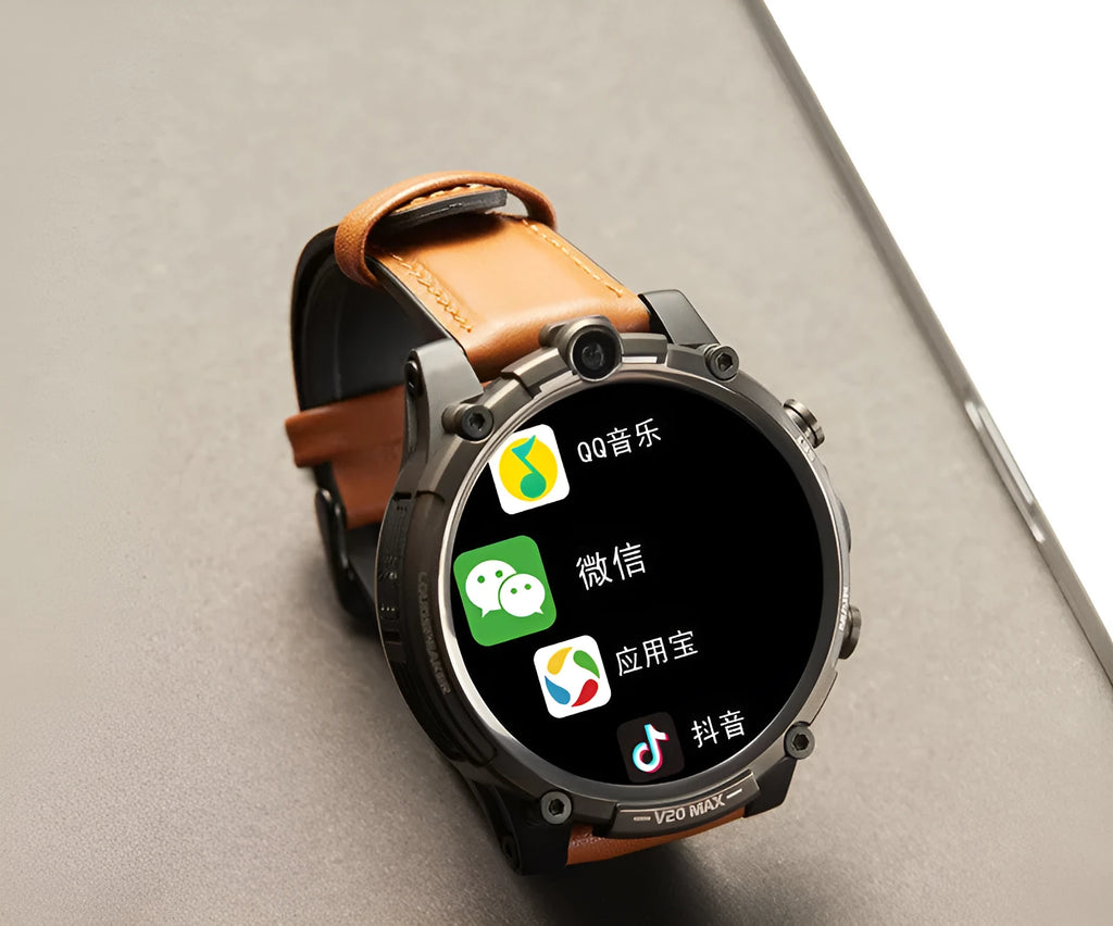 Black smart phone watch with 1.6-inch screen showing call interface and heart rate display