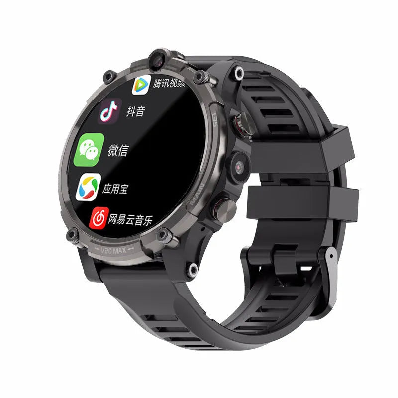 Black smart phone watch with 1.6-inch screen showing call interface and heart rate display