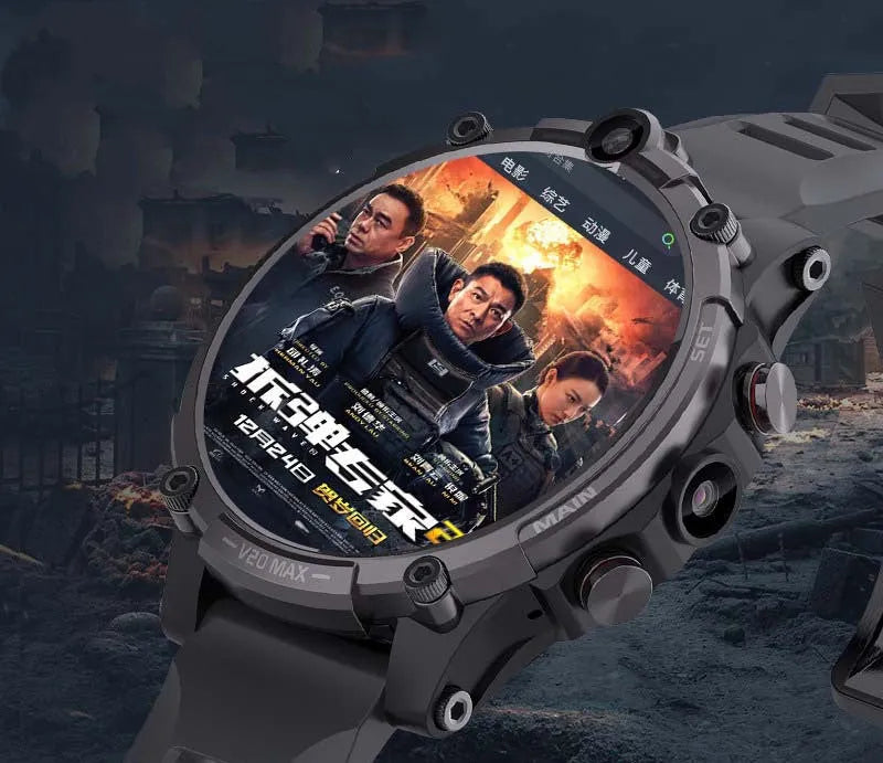 Black smart phone watch with 1.6-inch screen showing call interface and heart rate display